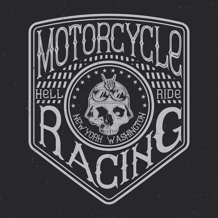 Vettore gratuito tipografia motociclistica, grafica t-shirt, design di emblemi ed etichette