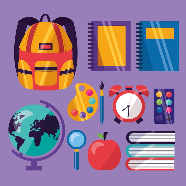Vettore gratuito torna a materiale scolastico in stile piatto