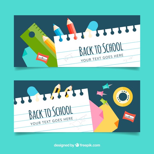 Torna a scuola banner con design piatto