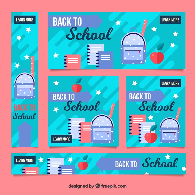Vettore gratuito torna a scuola banner web insieme con elementi