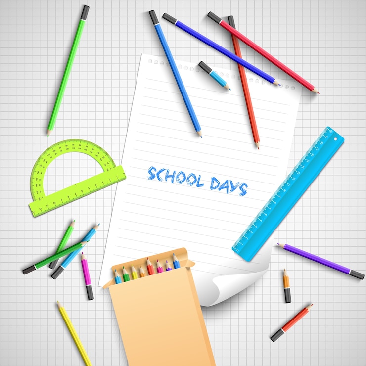 Vettore gratuito torna a scuola sfondo con materiale scolastico colorato