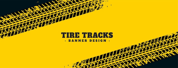 Vettore gratuito tracce di pneumatici astratte segnano banner giallo in stile grungy