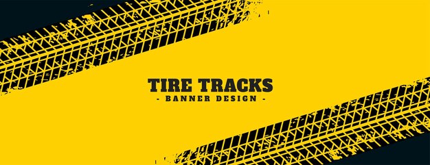 tracce di pneumatici astratte segnano banner giallo in stile grungy