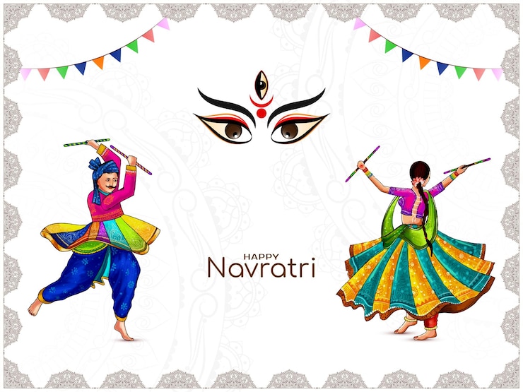 Vettore gratuito tradizionale indiano happy navratri dandiya garba notte celebrazione sfondo