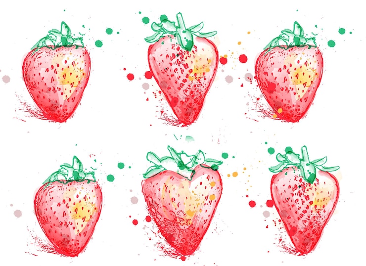 Vettore gratuito trame di spruzzi variopinti di vettore dell'acquerello dell'insieme della fragola