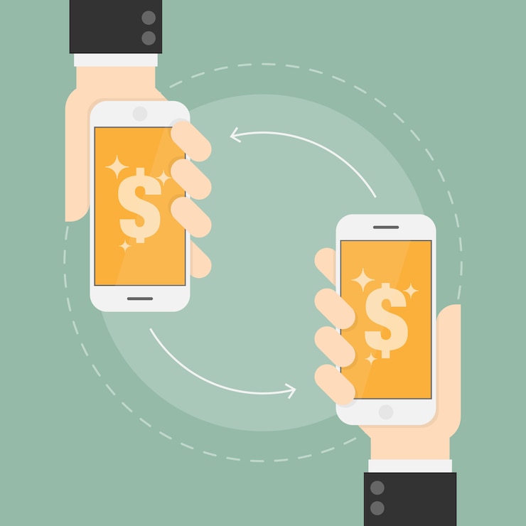 Vettore gratuito trasferimento di pagamento sui telefoni cellulari