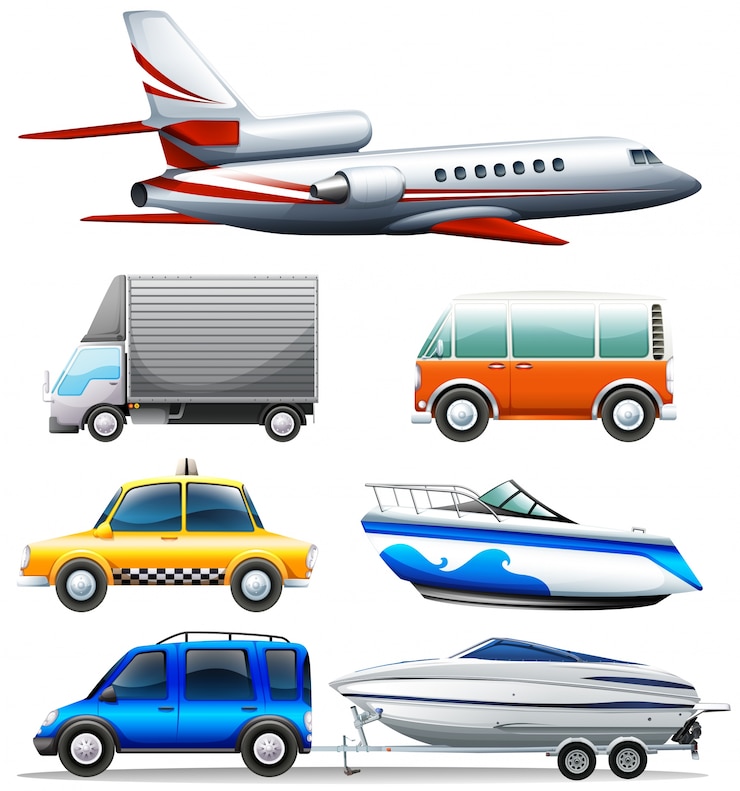 Vettore gratuito trasporti diversi su sfondo bianco illustrazione