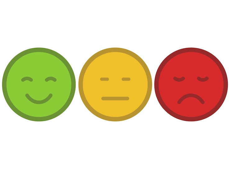 Vettore gratuito tre feedback emoji felice triste medio stile cartone animato