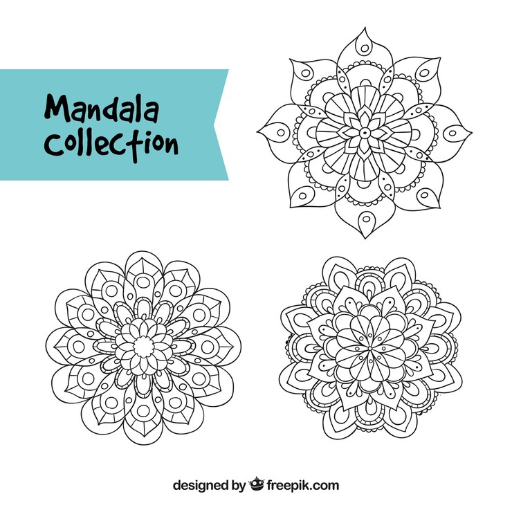 Vettore gratuito tre mandalas disegnati a mano