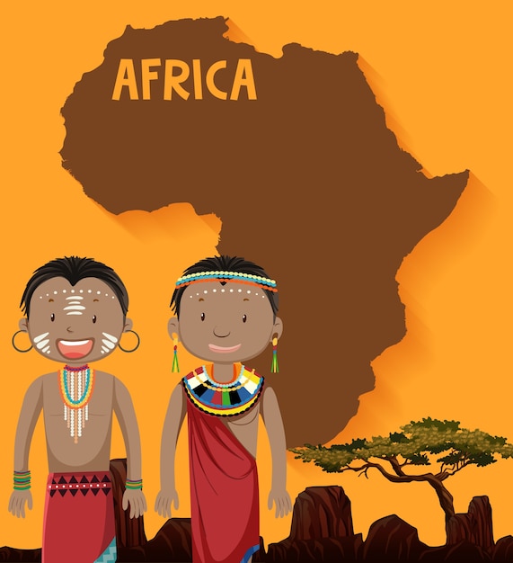 Tribù africana nativa con mappa su