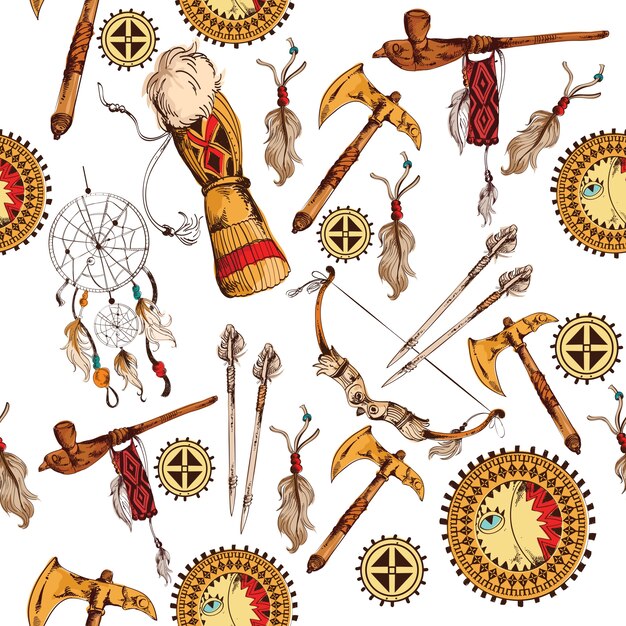 Tribù indiane nativi americani indiani disegnati a mano senza soluzione di colore sfondo illustrazione vettoriale