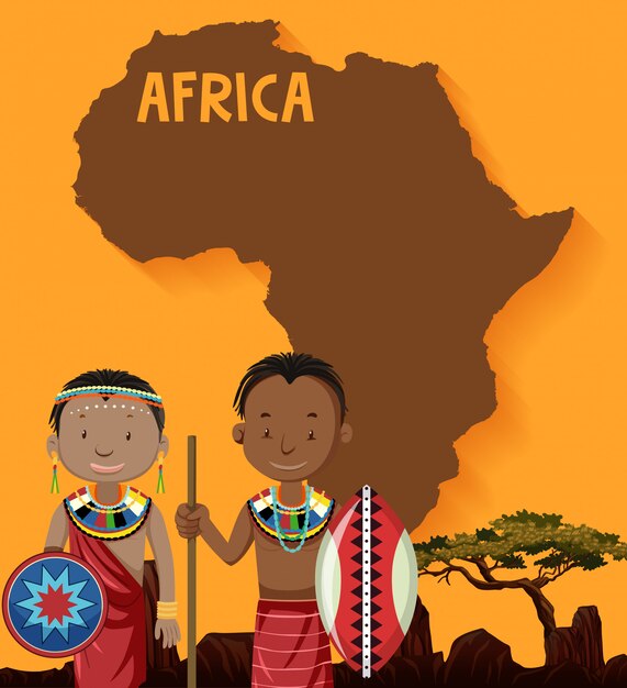 Tribù native africane con mappa
