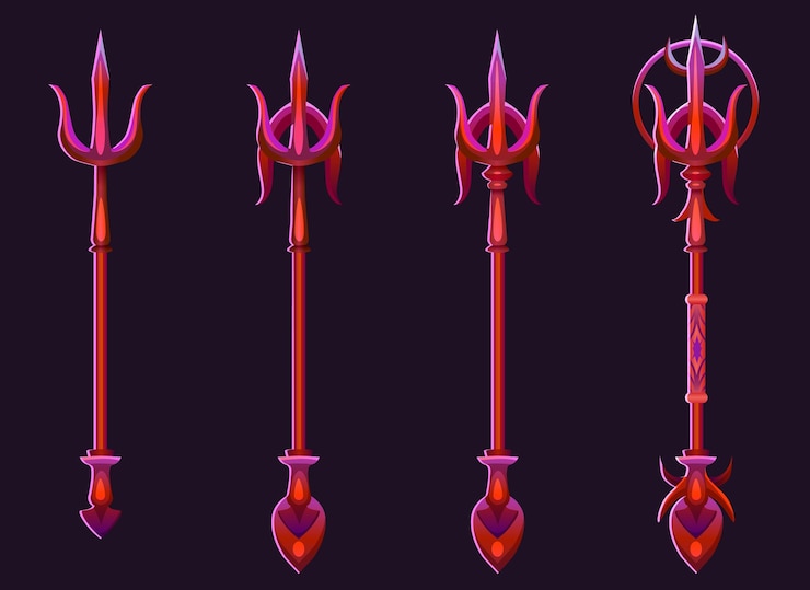 Vettore gratuito tridente rosso magico per il gioco ui level rank design
