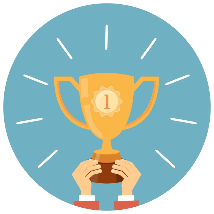 Vettore gratuito trofeo, mani che tengono l'illustrazione di vettore della tazza del vincitore in stile piano