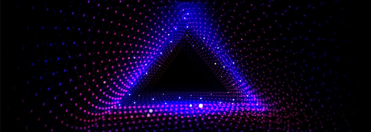 Vettore gratuito tunnel a punti di neon a triangolo su sfondo nero