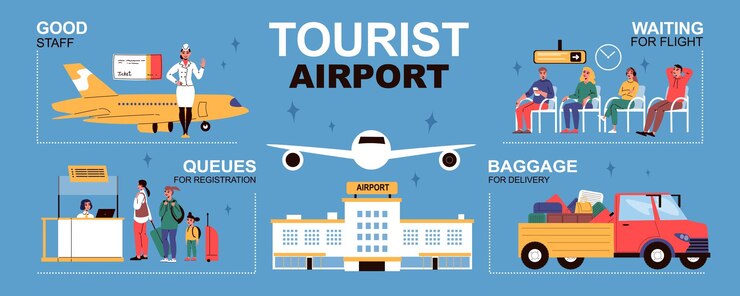 Vettore gratuito turista nell'illustrazione di infographics dell'aeroporto