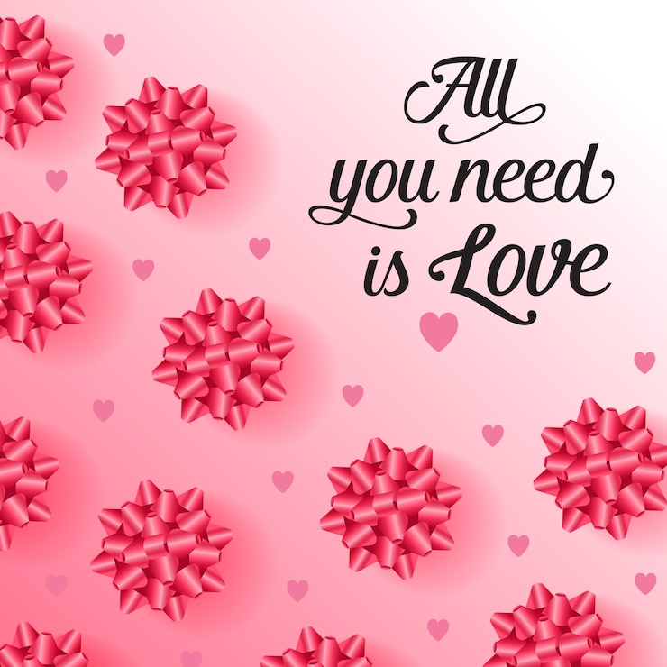 Vettore gratuito tutto ciò di cui hai bisogno è un lettering d'amore con fiocchi festosi