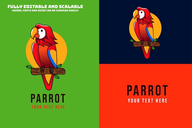 Uccello pappagallo moderno e semplice con l'illustrazione del logo di colore rosso