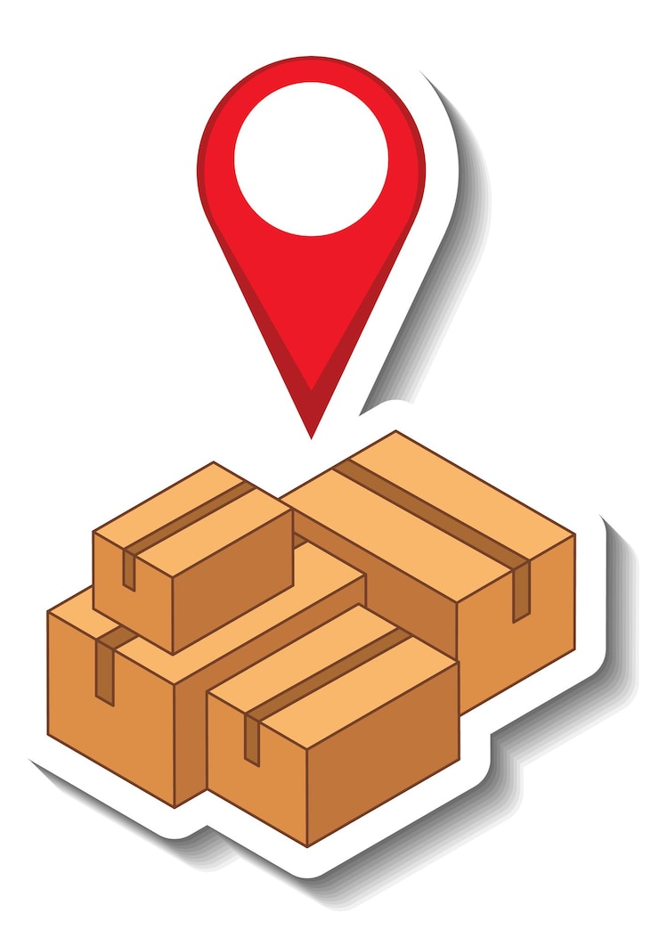 Vettore gratuito un adesivo con il pin di localizzazione su molte scatole isolate