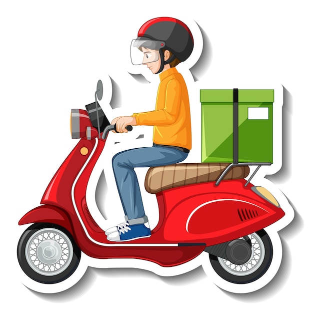 Un adesivo con l'uomo della consegna su uno scooter