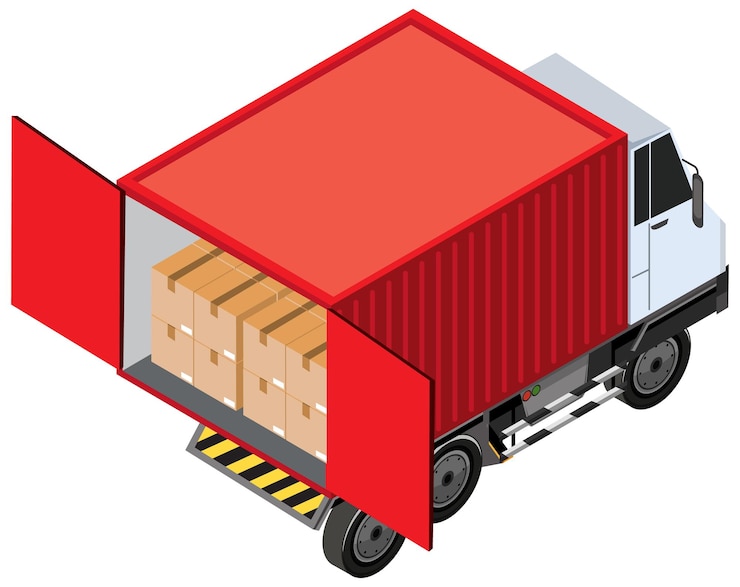 Vettore gratuito un camion portacontainer con il concetto di trasporto merci