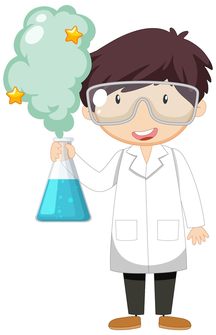 Vettore gratuito un caricaturista scienziato maschio carino che conduce un esperimento