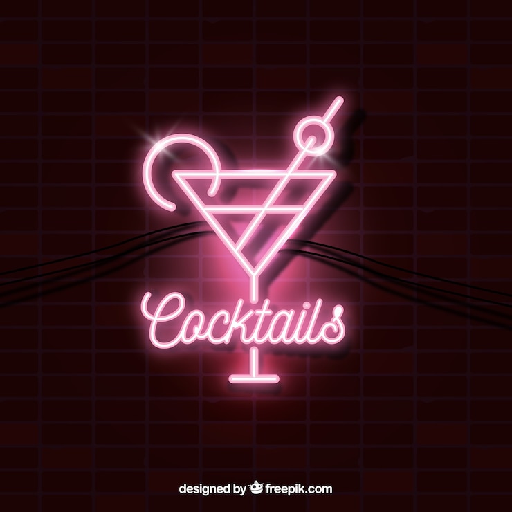 Vettore gratuito un cartello al neon colorato per i cocktail