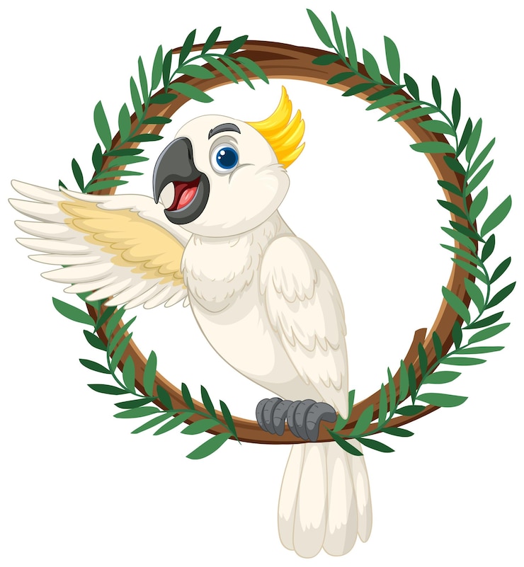 Vettore gratuito un cockatoo allegro in una ghirlanda di foglie