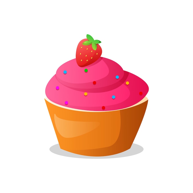 Vettore gratuito un cupcake con sopra una fragola
