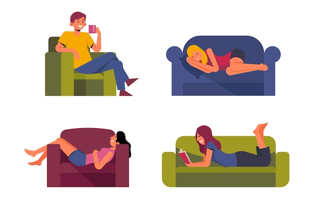 Un'illustrazione di rilassamento della persona a casa