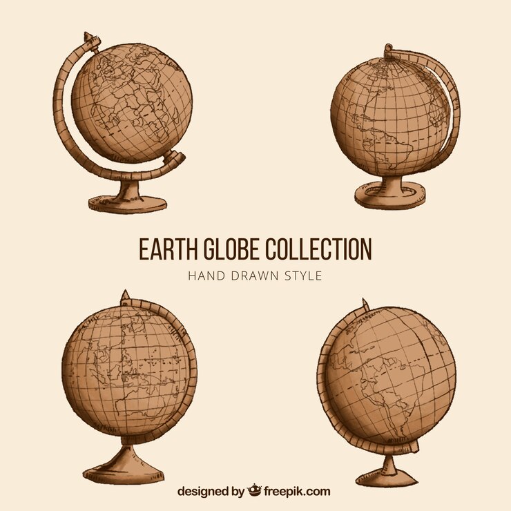 Vettore gratuito un insieme di quattro globi di terra d'epoca