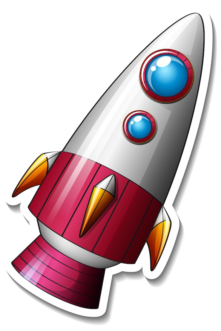 Vettore gratuito un modello di adesivo con rocket space cartoon isolato