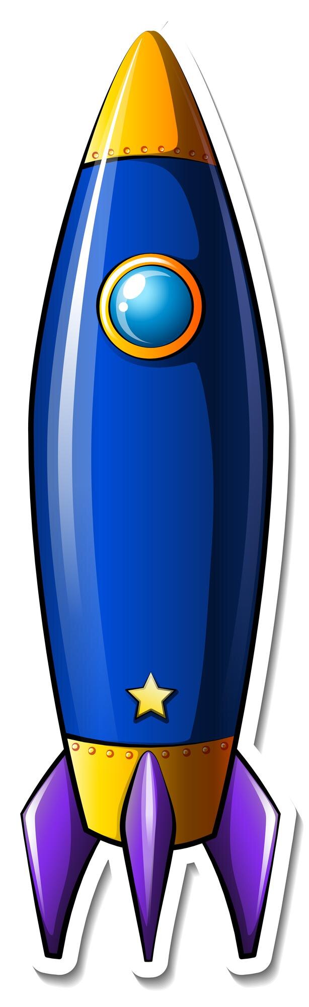 Vettore gratuito un modello di adesivo con rocket space cartoon isolato