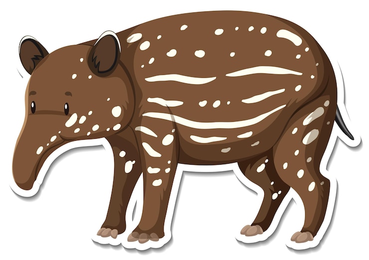 Vettore gratuito un modello di adesivo del personaggio dei cartoni animati di tapiro