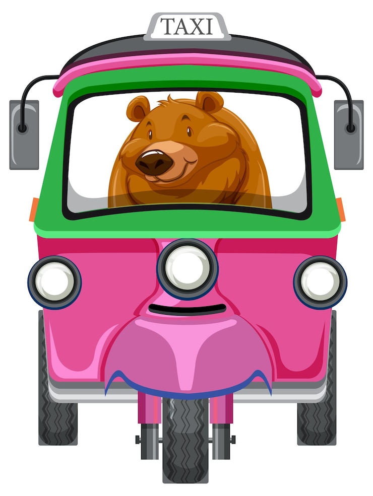 Vettore gratuito un orso che guida un taxi colorato