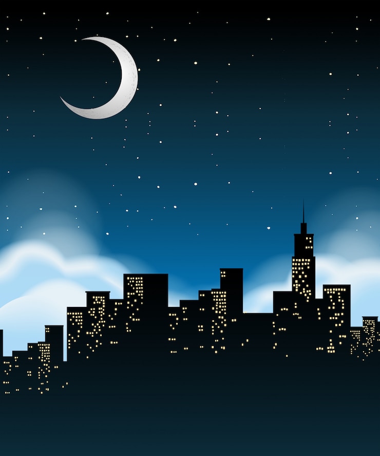Vettore gratuito un paesaggio cittadino di notte