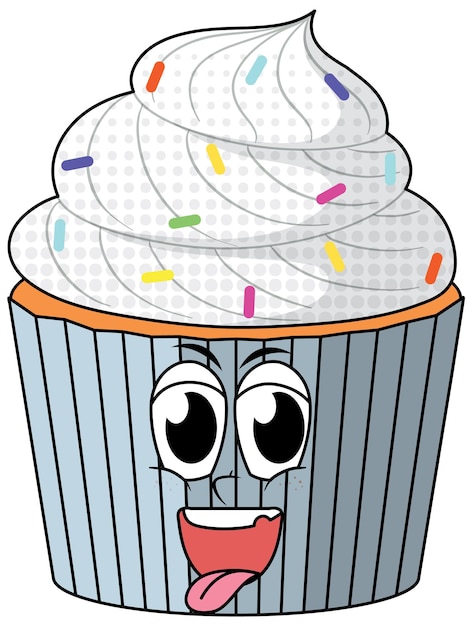 Un personaggio dei cartoni animati di cupcake su sfondo bianco