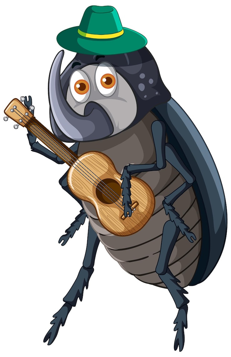 Vettore gratuito un personaggio dei cartoni animati di uno scarabeo che suona la chitarra