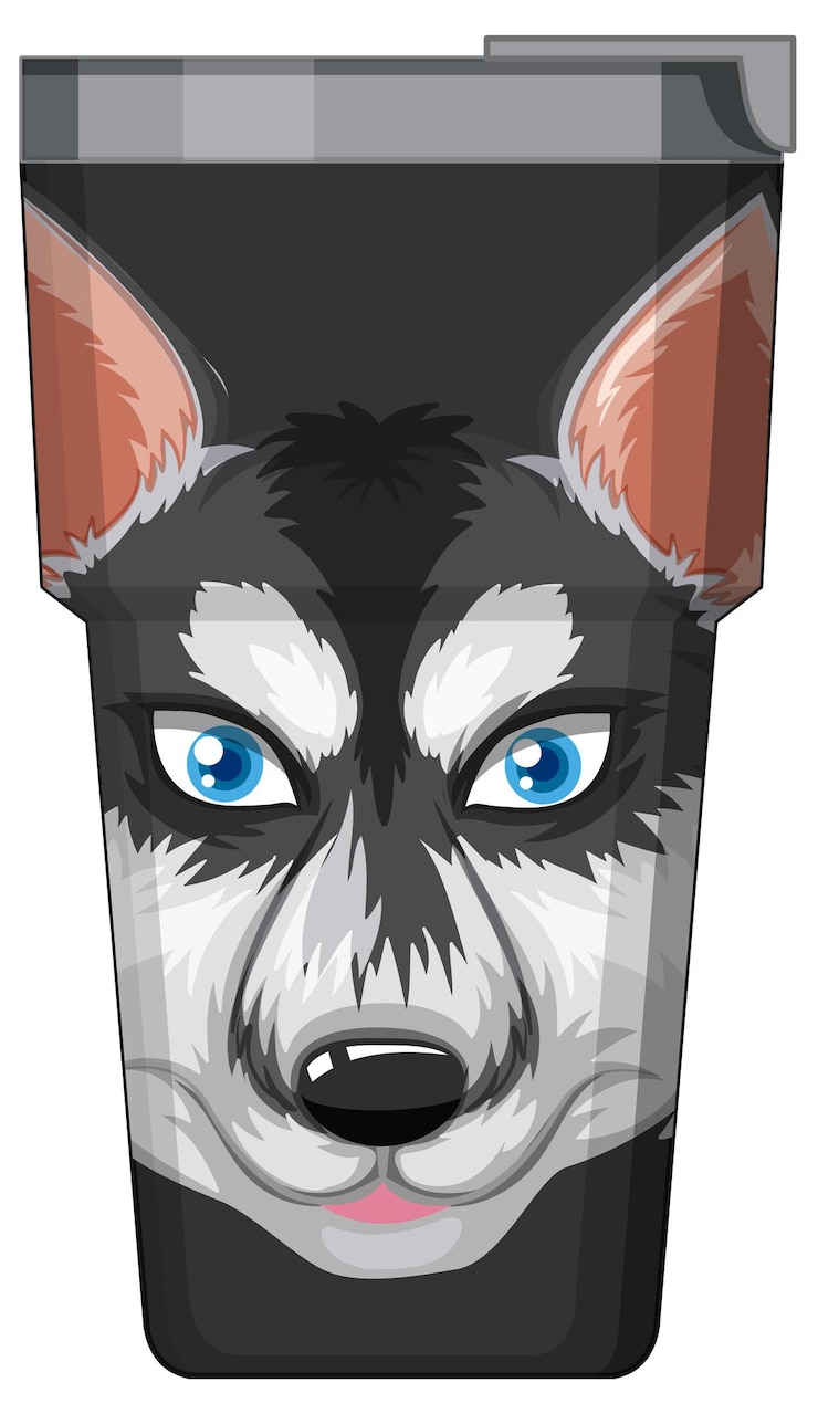 Vettore gratuito un thermos nero con motivo siberian husky