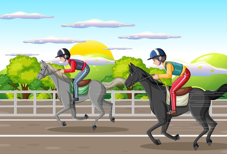 Vettore gratuito un uomo a cavallo sulla scena dell'ippodromo