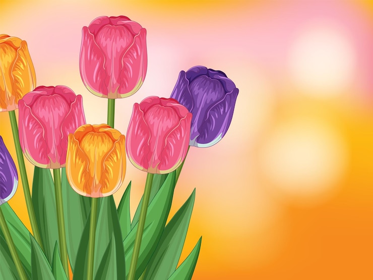 Vettore gratuito un vivace bouquet di tulipani su uno sfondo morbido