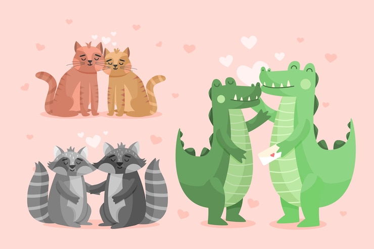Vettore gratuito una carina coppia di animali per il giorno di san valentino.