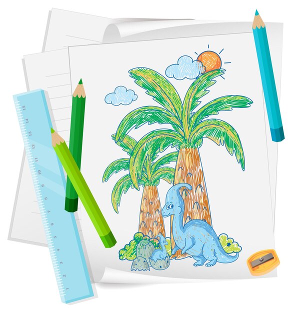 Una carta con un disegno di schizzo di doodle con colore e matita colorata