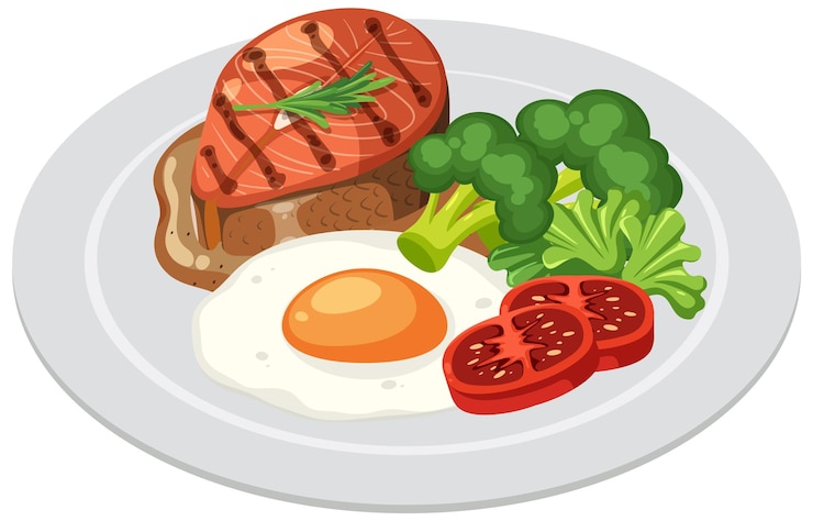 Vettore gratuito una colazione sana con bistecca e verdure