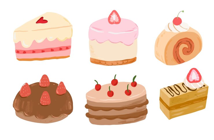 Vettore gratuito una collezione di torte e torte del passato