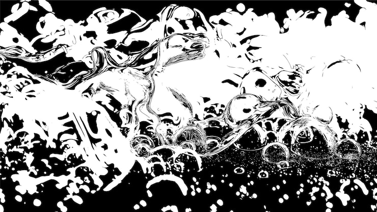 Vettore gratuito una foto in bianco e nero di uno spruzzo d'acqua con bolle