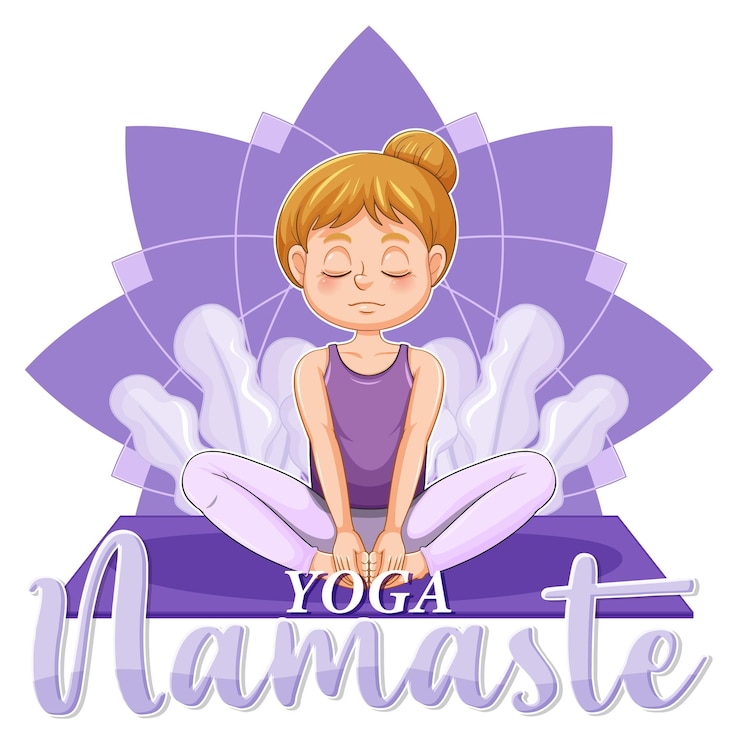 Vettore gratuito una ragazza che pratica yoga con il testo