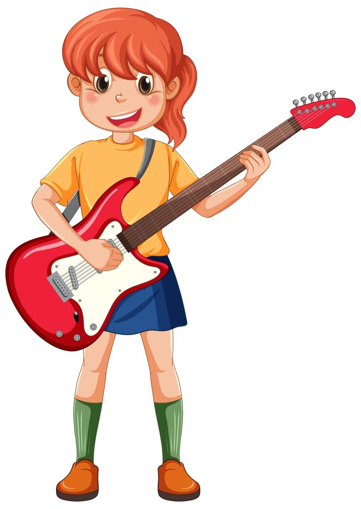 Vettore gratuito una ragazza che suona la chitarra elettrica