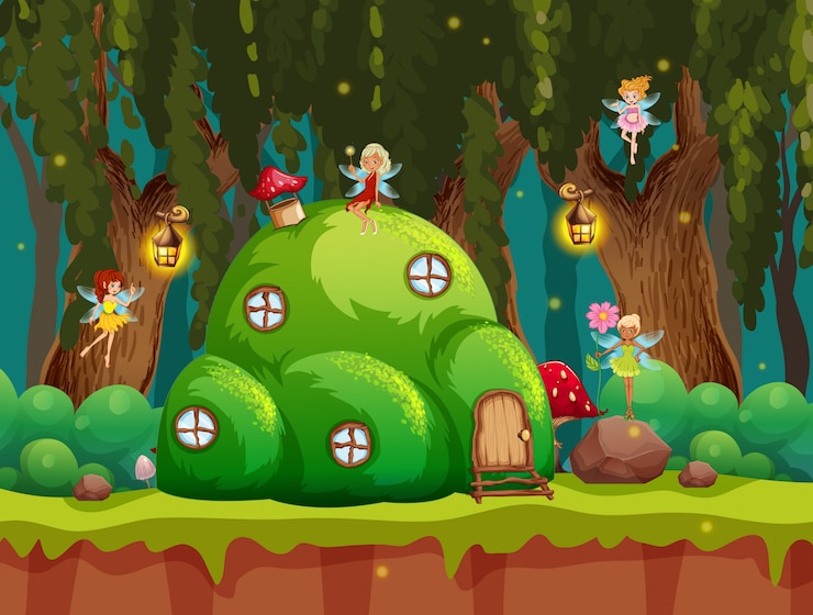 Vettore gratuito una scena di foresta da favola
