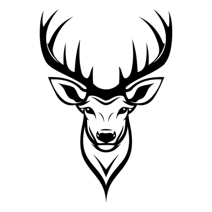 Vettore gratuito una sorprendente illustrazione in bianco e nero di una testa di cervo perfetta per aggiungere un tocco di natura ed eleganza ai tuoi disegni